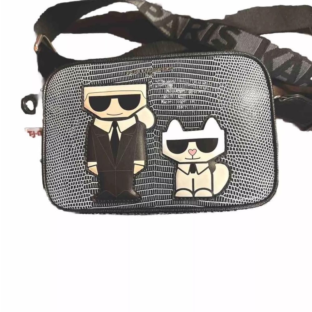 karl Lagerfeld Paris Karl and Bunny maybelle Black Lizard Crossbody Camera